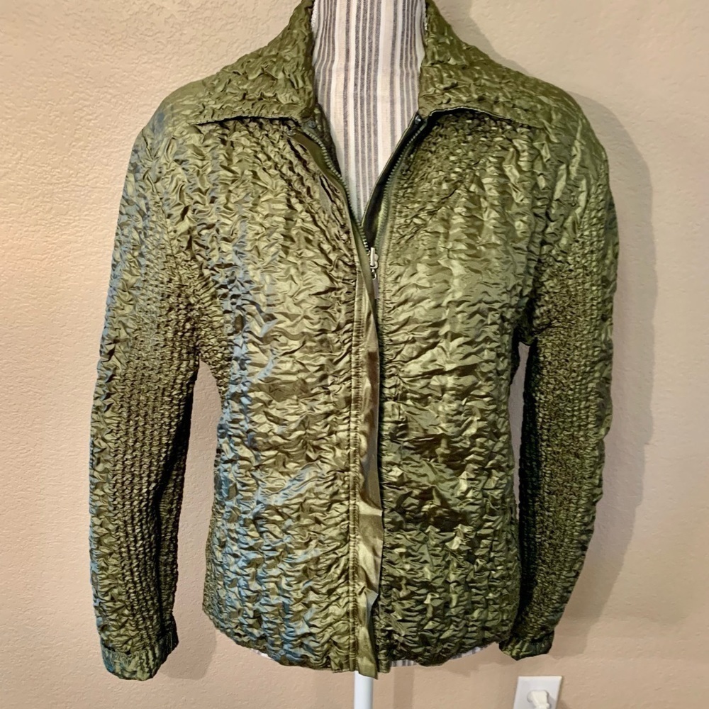 New UBU Jacket Small Reversible Olive Green Shiny & Matte Sides Long Slv Zipup